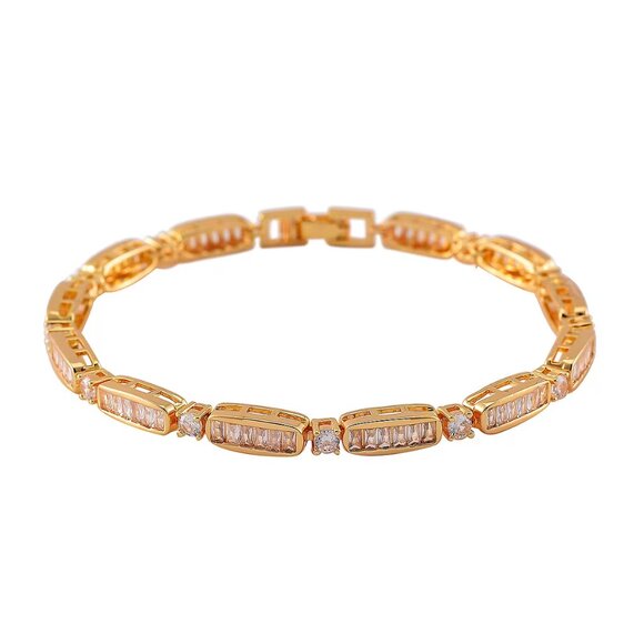 Simulated Diamond Bracelet in Goldtone (7.75 In) - Picture 1 of 5